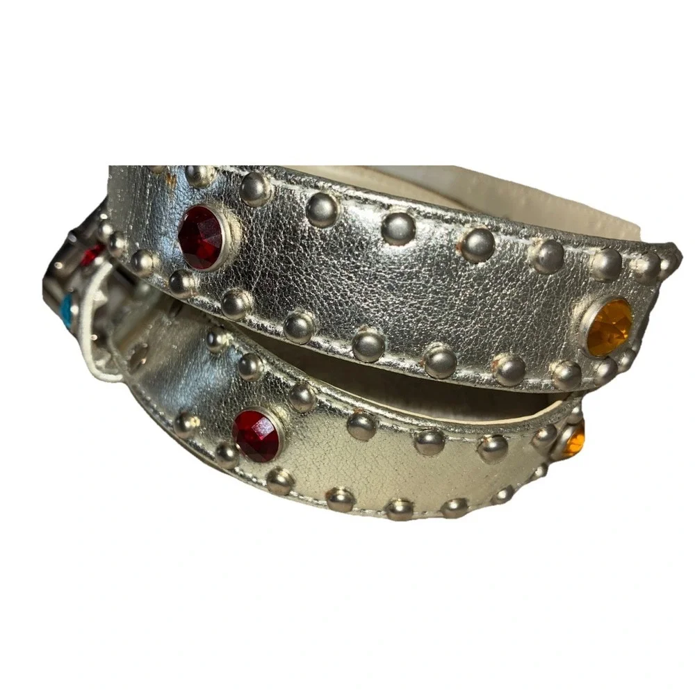 Vintage Belt Women's S/M Silver Rhinestone Belt Studded 80s Party Cowgirl 26-30